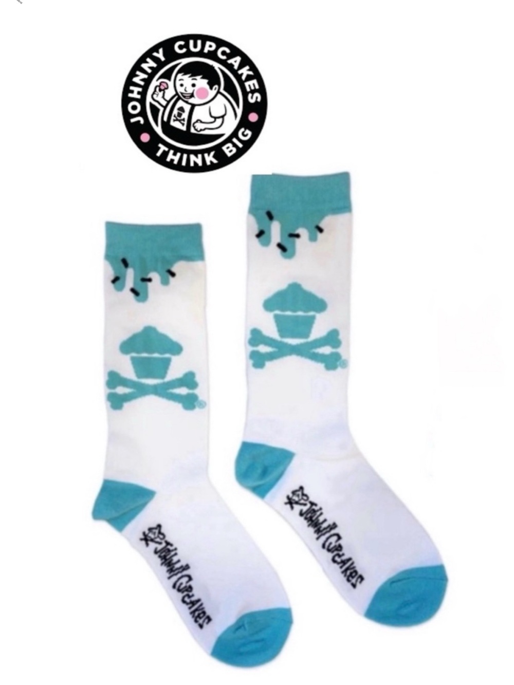 Johnny Cupcakes Socks White‎ Aqua Frosting Drip OS Unisex